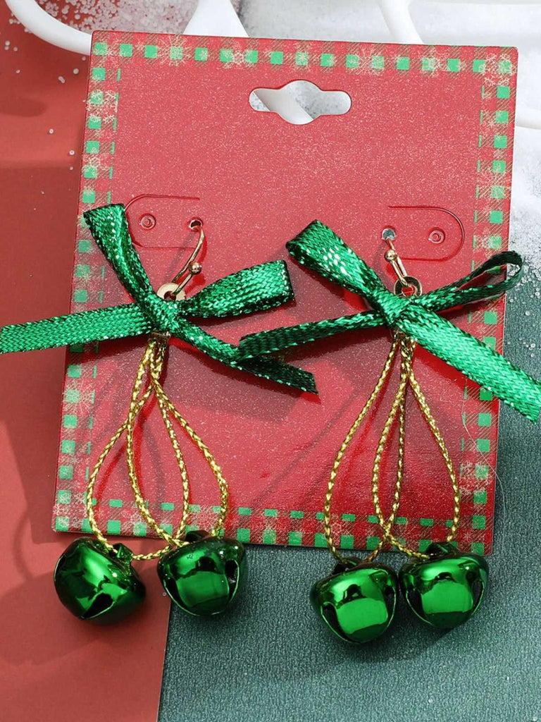 Christmas Glittery Bow Jingle Bell Earrings
