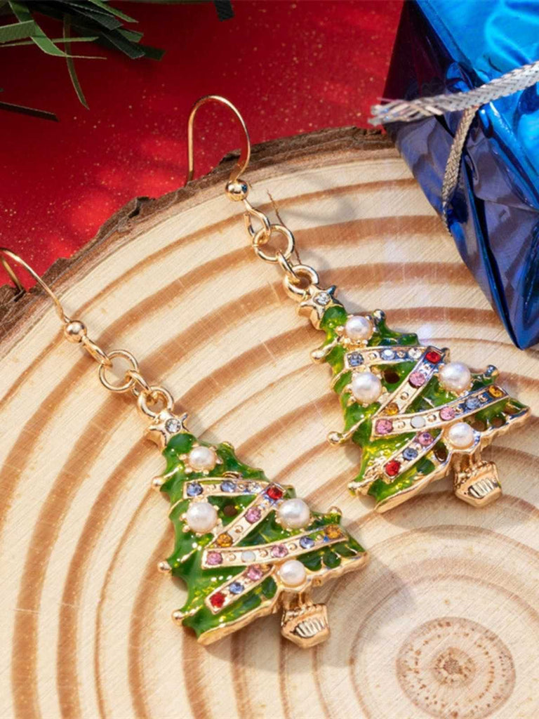 Christams Tree Pearl Oil-Dripping Earrings