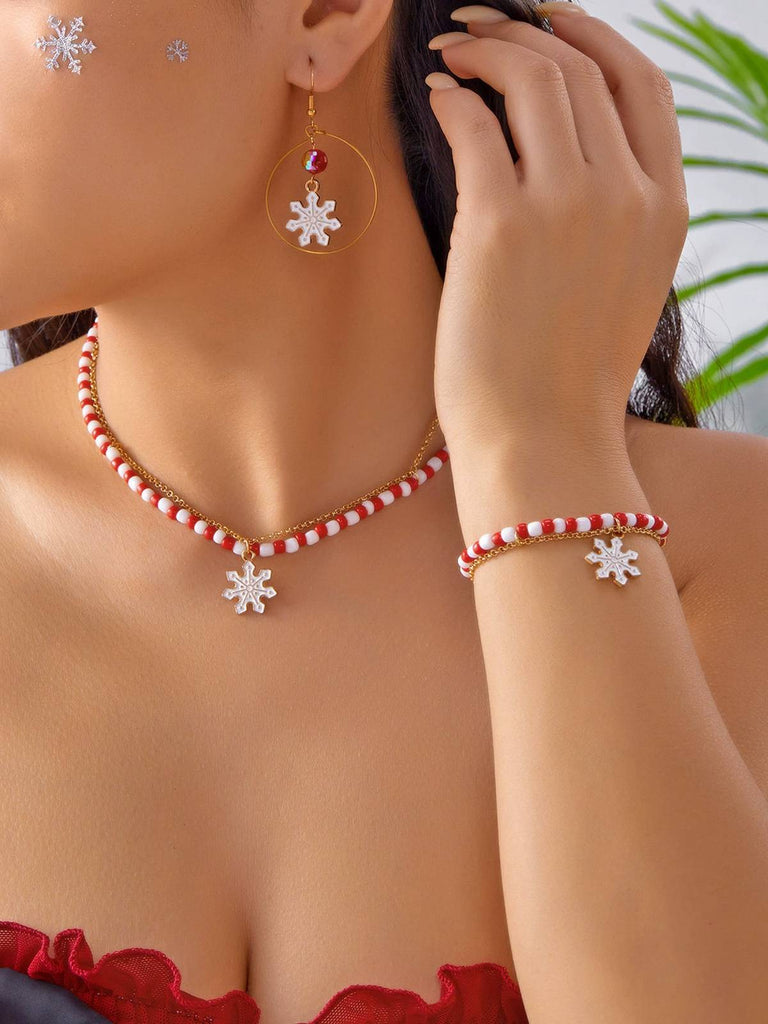 Vintage Christmas Beading Necklace & Bracelet & Earring Set