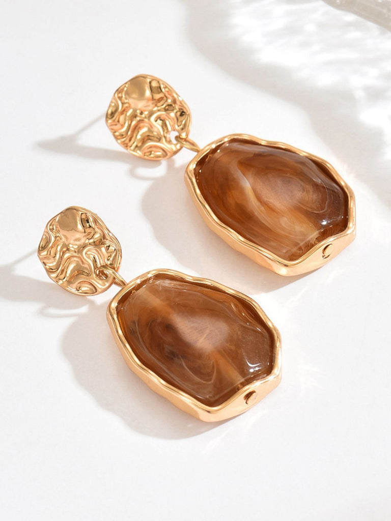 Brown Retro Geometric Colorblock Resin Earrings