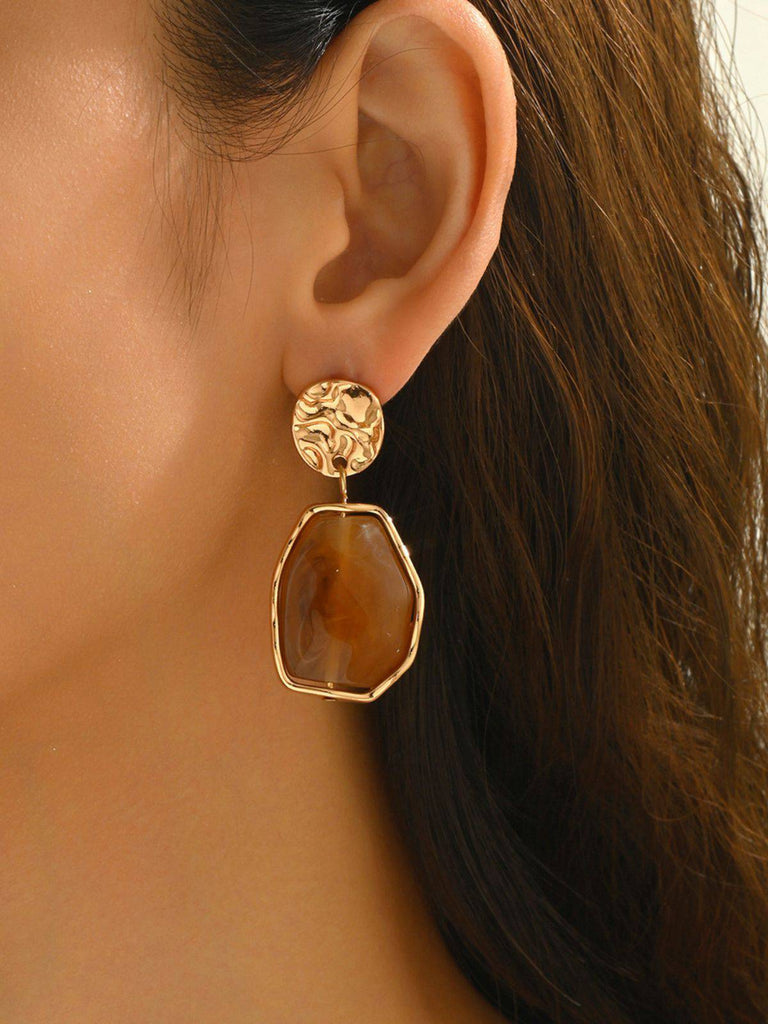 Brown Retro Geometric Colorblock Resin Earrings