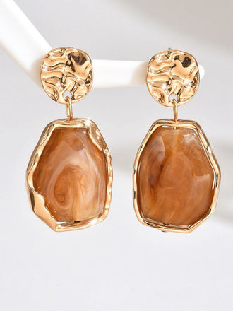Brown Retro Geometric Colorblock Resin Earrings