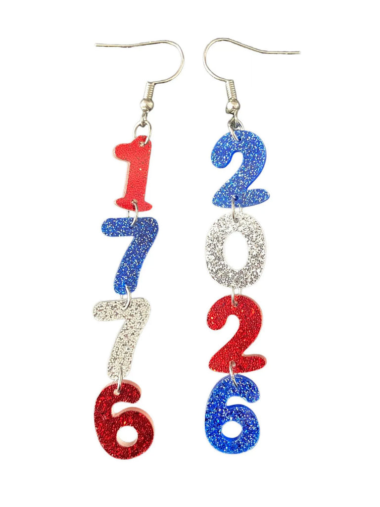 Independence Day Glitter Number Acrylic Earrings