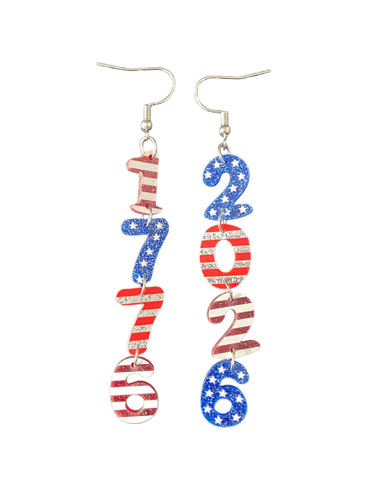 Independence Day Glitter Number Acrylic Earrings 2