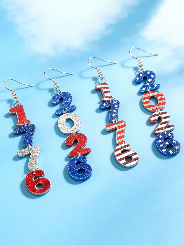 Independence Day Glitter Number Acrylic Earrings 3