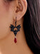 Gothic Black Bat Red Crystal Drop Earrings