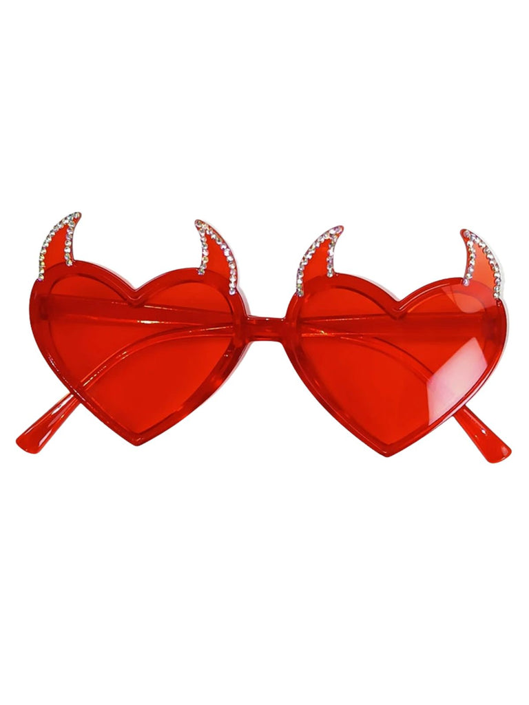 Red Rhinestone Devil Heart-Shaped Sunglasses