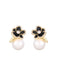 Gold Floral Pearl Rhinestone Stud Earrings