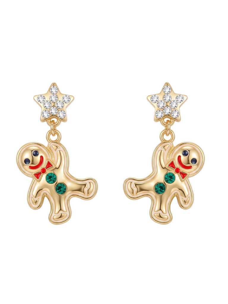 Gingerbread Star Christmas Drop Dangle Earrings 1