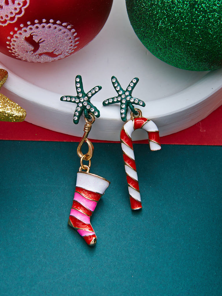 Candy Cane Rhinestone Holiday Drop Earrings 2