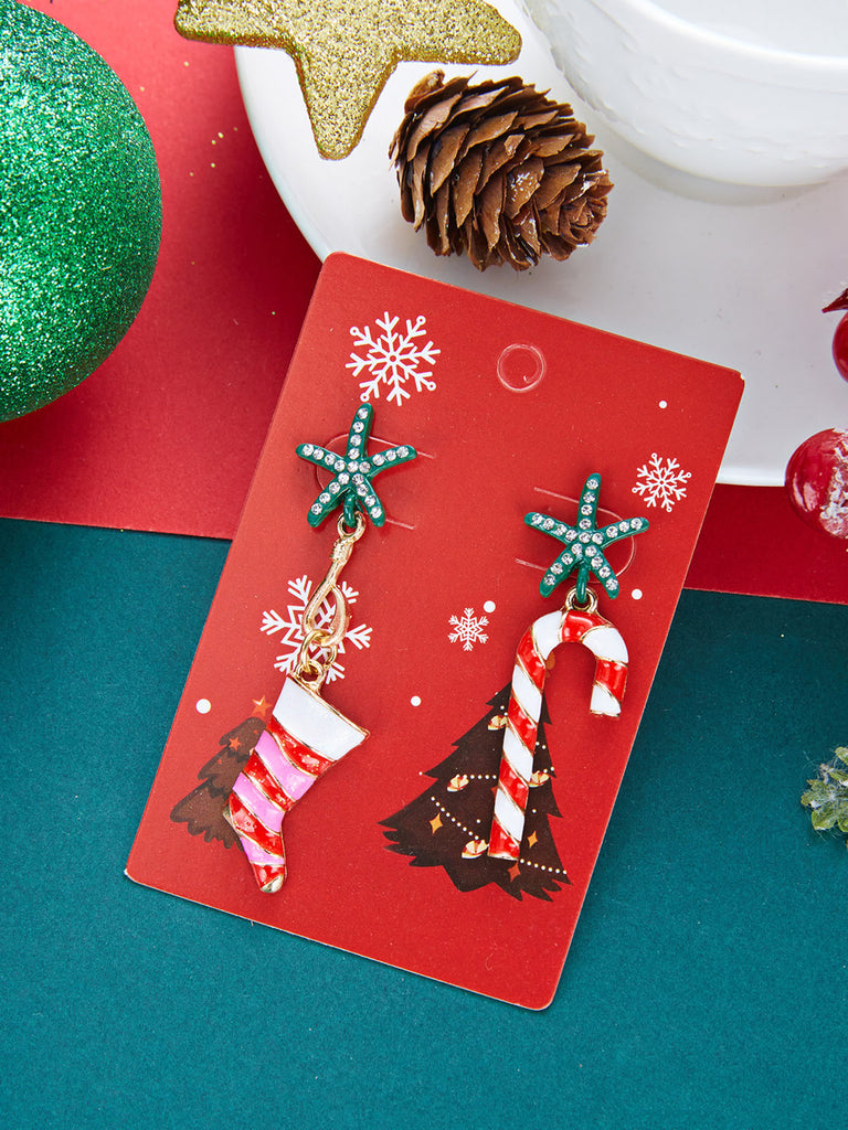 Candy Cane Rhinestone Holiday Drop Earrings 4