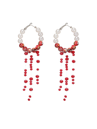 Halloween Blood Drop Pearl Tassel Earrings