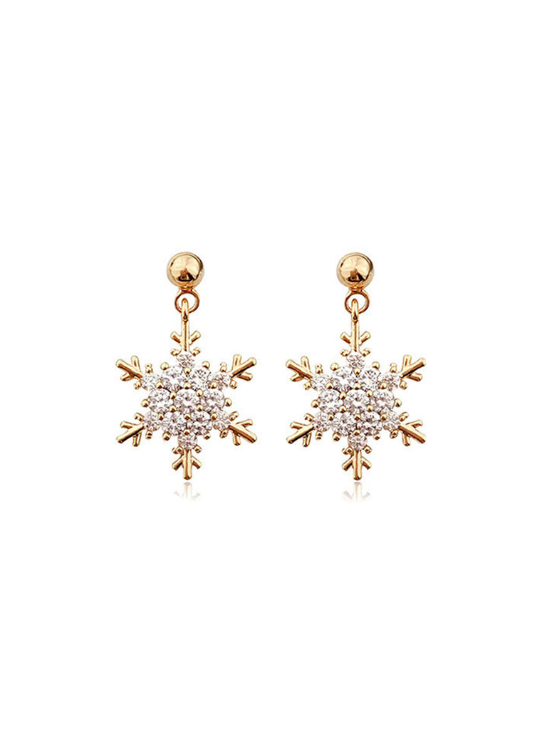 Gold Christmas Alloy Snowflake Earrings