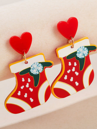 Vintage Christmas Elements Heart Stud Earrings