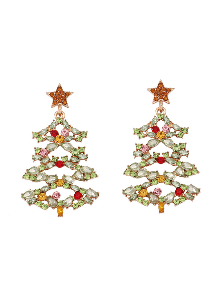 Christmas Tree Alloy Inlaid Diamond Earrings