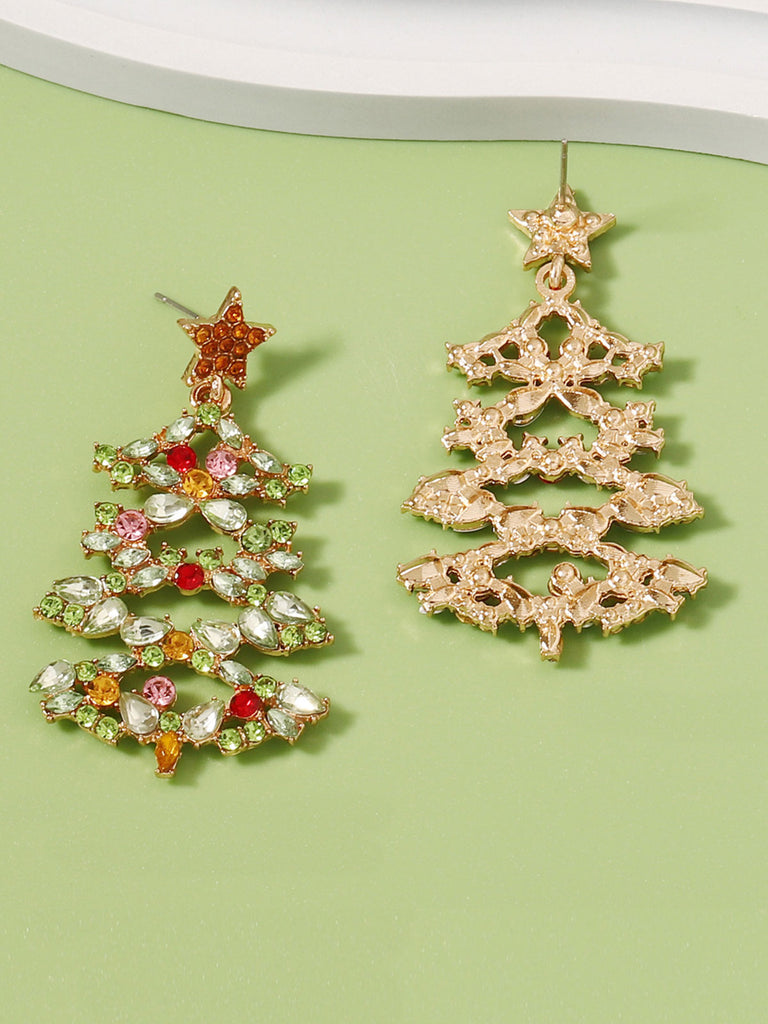 Christmas Tree Alloy Inlaid Diamond Earrings