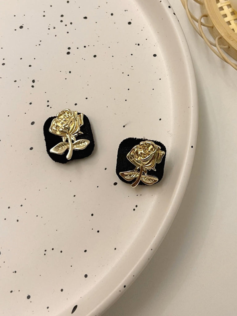 Vintage Black & Gold Cubic Flower Earrings