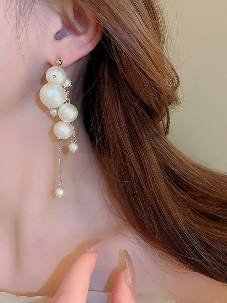 Beige Pearl Tassel Plastic Earrings
