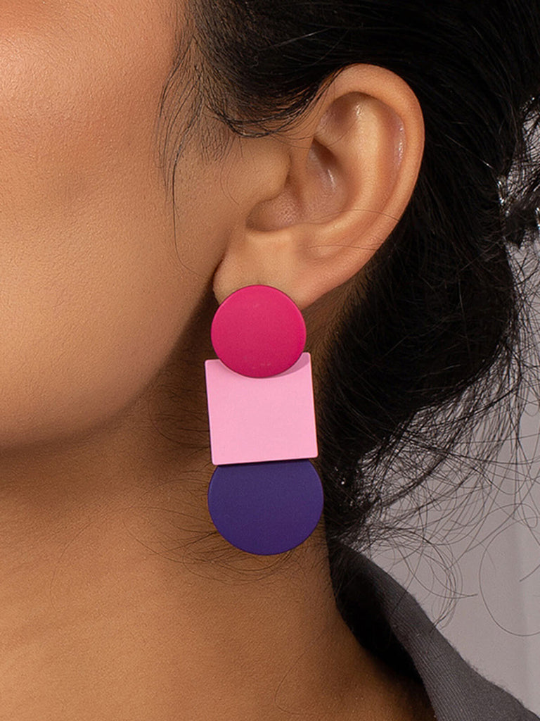 Pink Geometric Patchwork Colorful Earrings