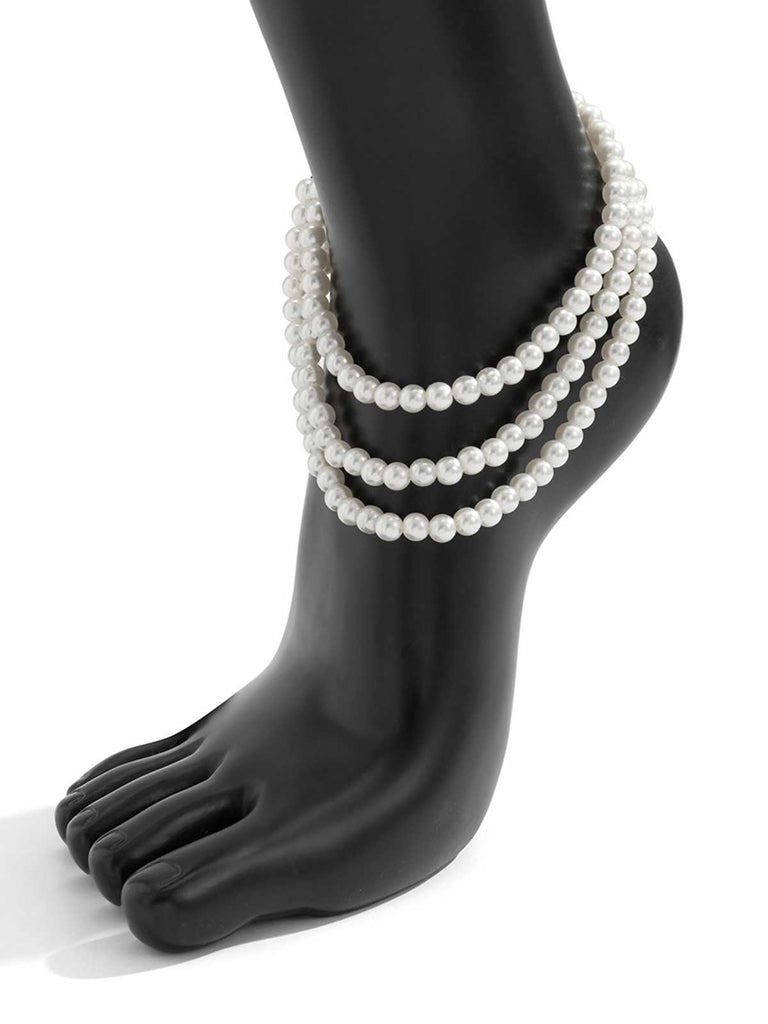 White Pearl Beaded Tassel Anklet