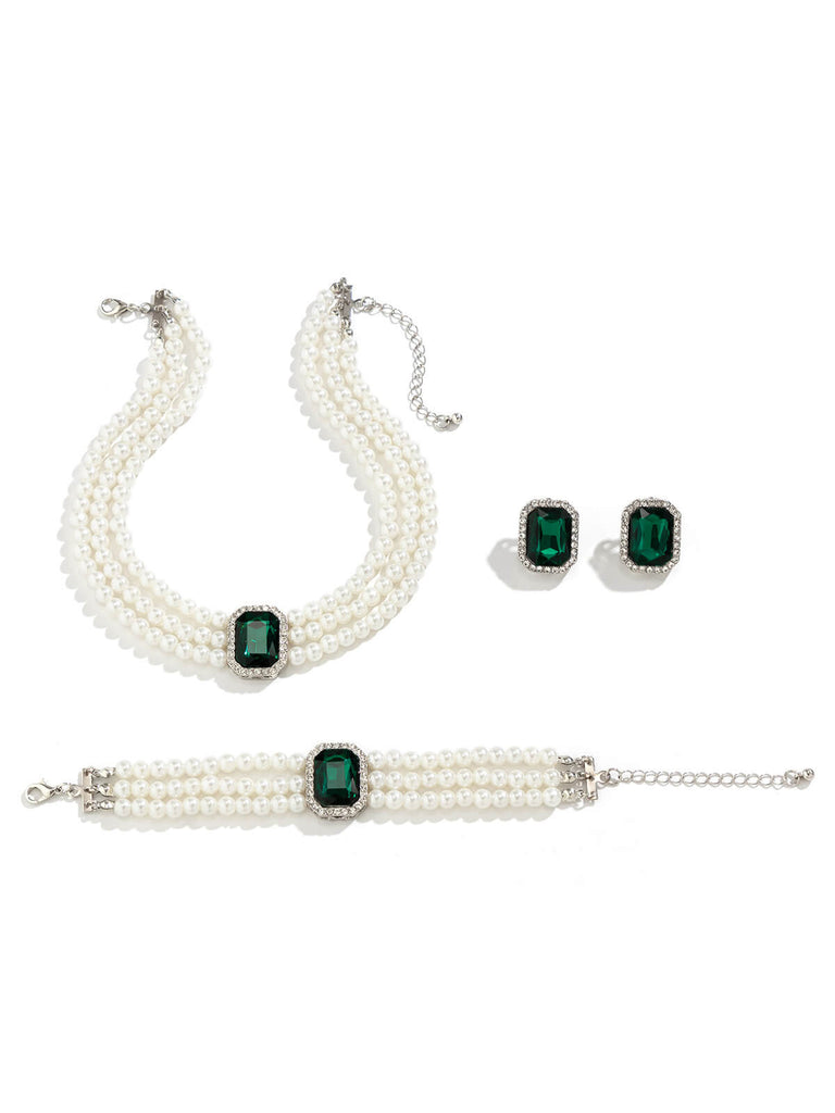 Gemstone Pearl Necklace & Bracelet & Earrings Set