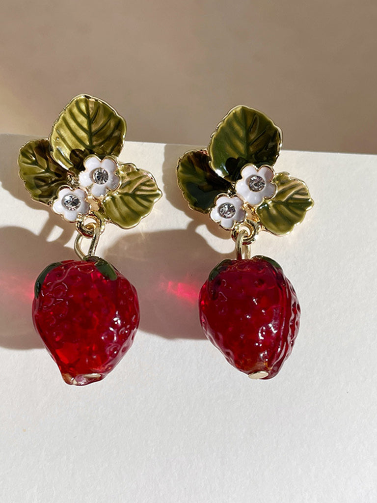 Retro Rhinestone Strawberry Dangle Earrings