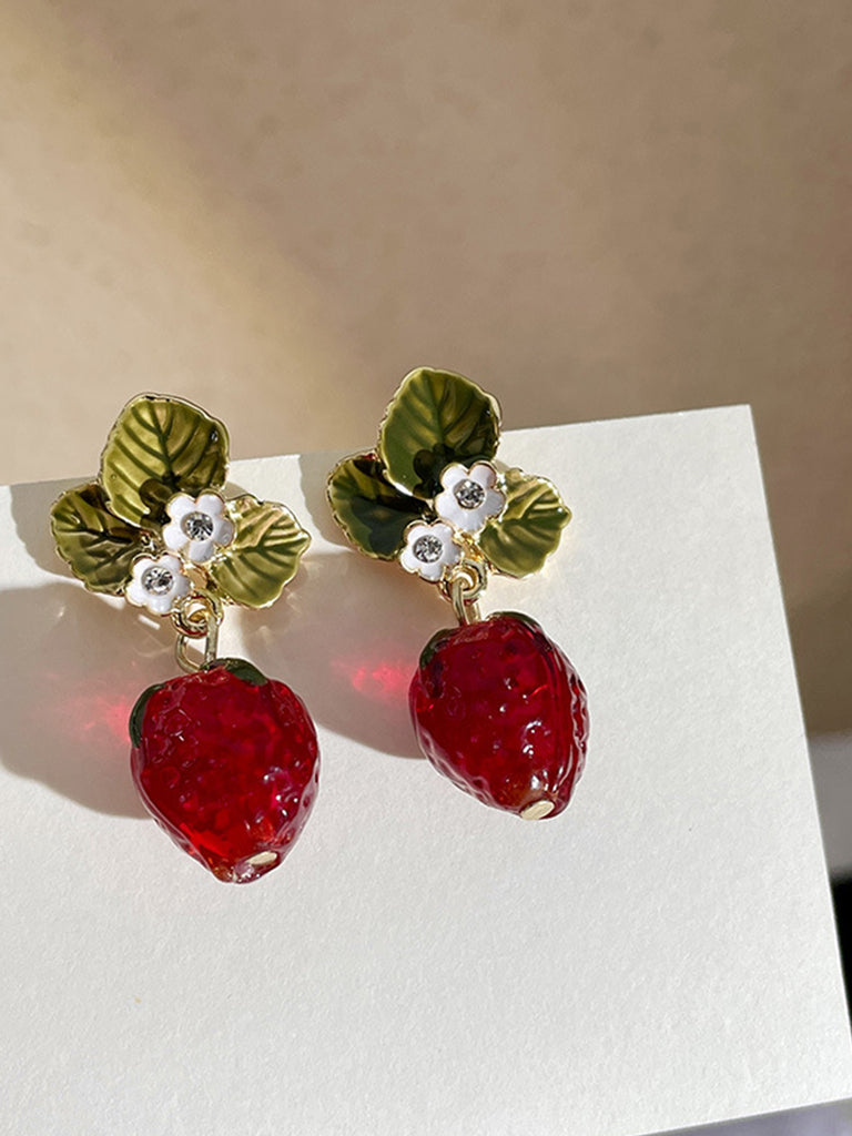 Retro Rhinestone Strawberry Dangle Earrings