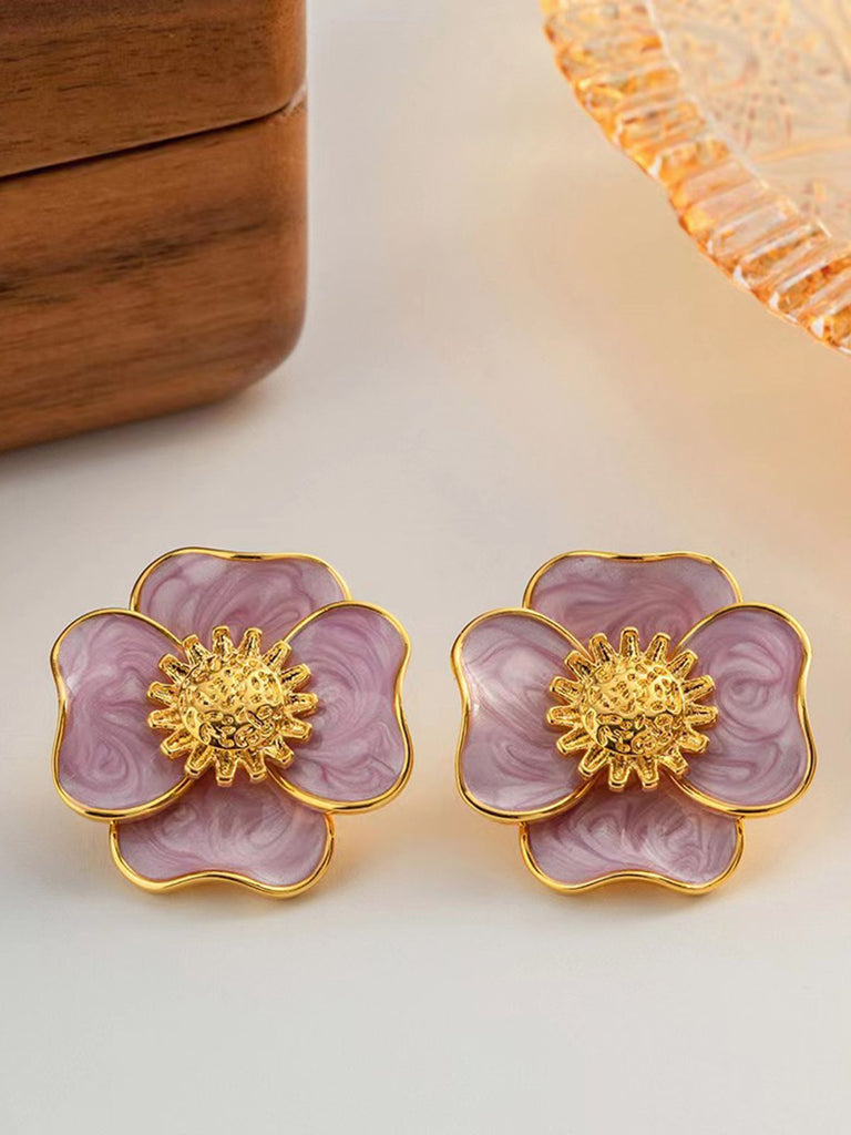 Vintage Violet Petal Alloy Earrings