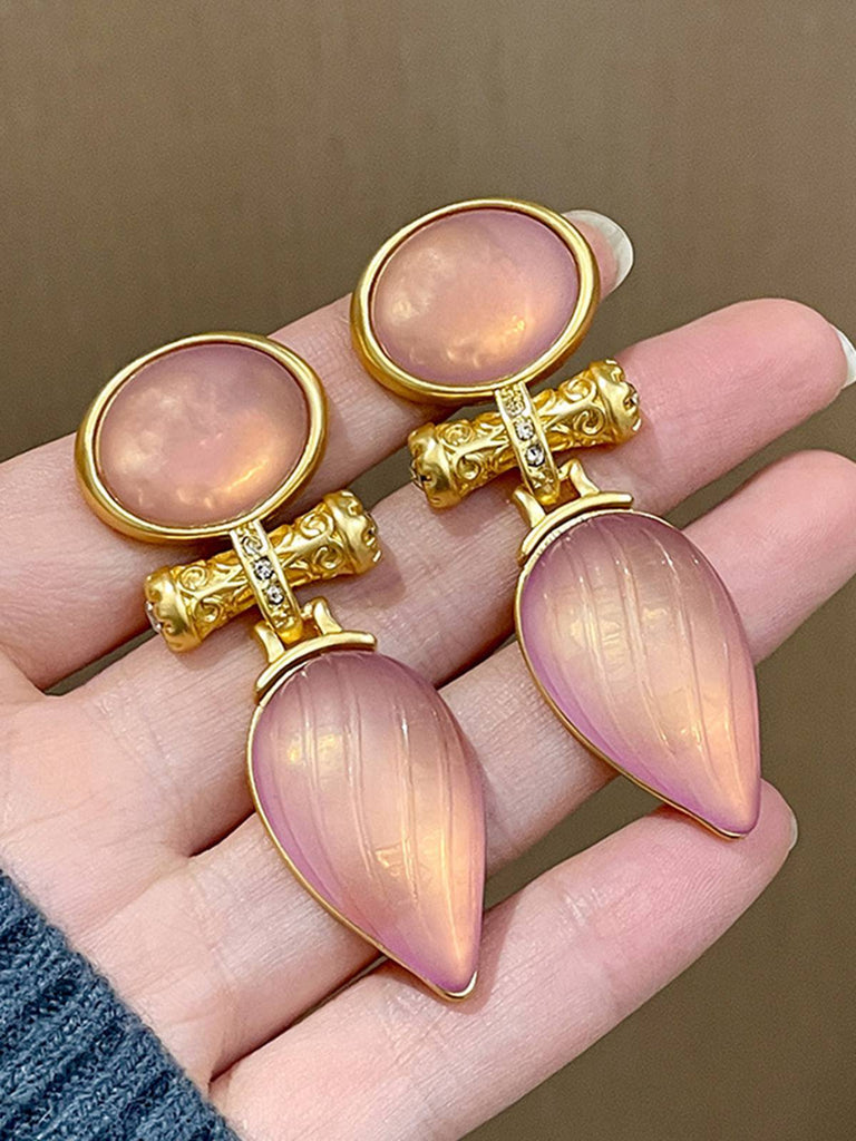 Rose Gold Vintage Water Drop Stripe Earrings