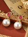 White Pearl Pink Gemstone Inlay Earrings