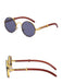 Retro Wood Grain Round Frame Sunglasses