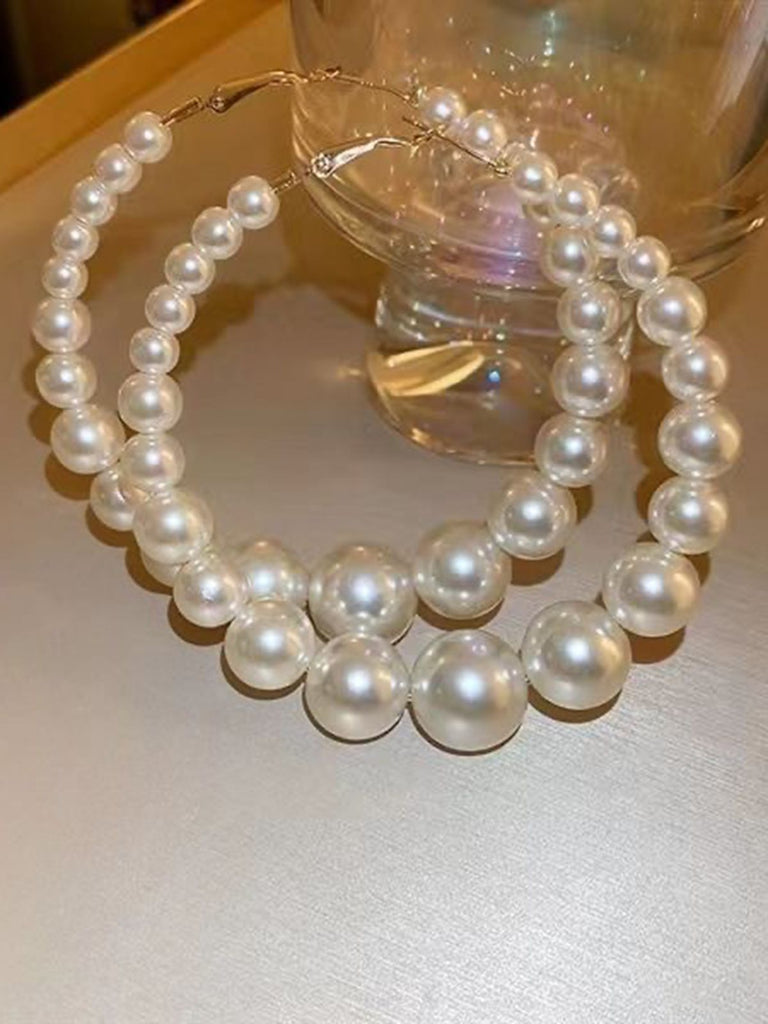 Pearl Large Hoop Vintage Earrings