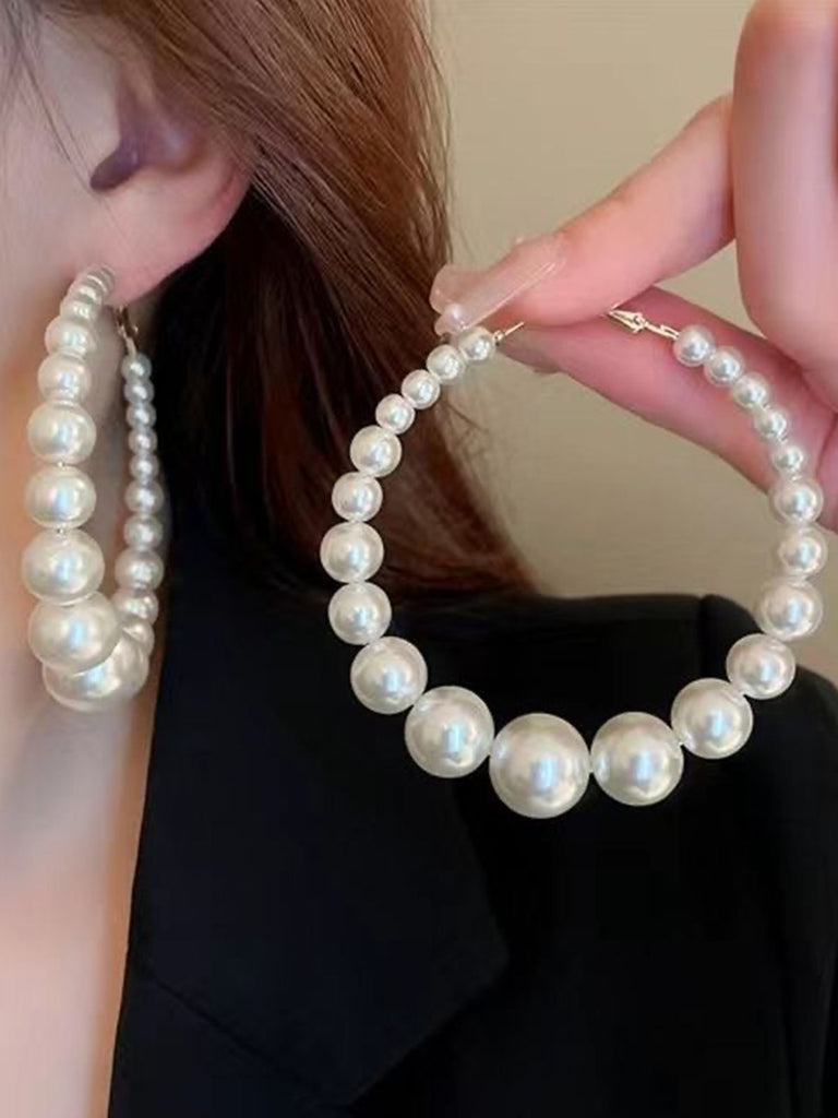 Pearl Large Hoop Vintage Earrings