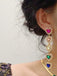 Colorful Heart Diamond Tassel Earrings