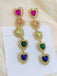 Colorful Heart Diamond Tassel Earrings