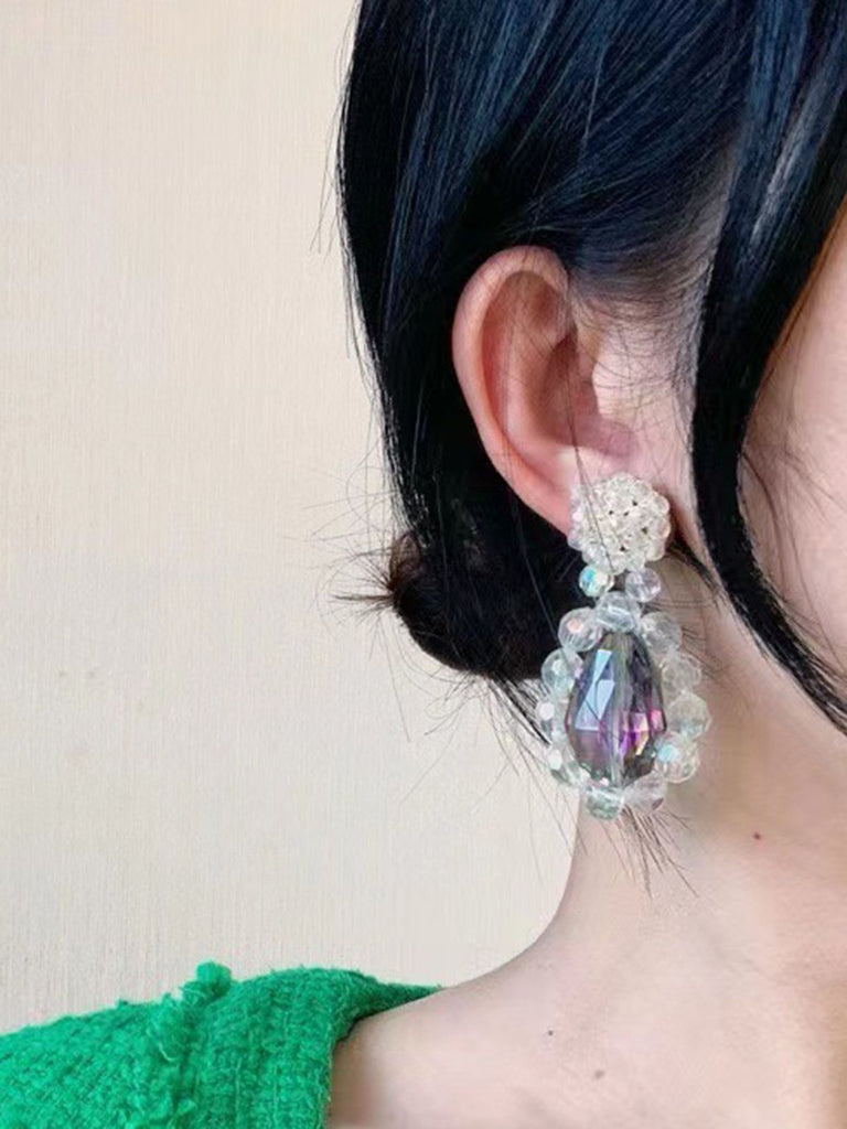 Resin Spliced Crystal Drop Earrings