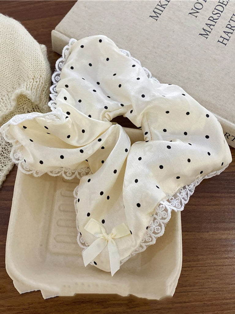 White Polka Dot Lace Square Hair Scrunchie