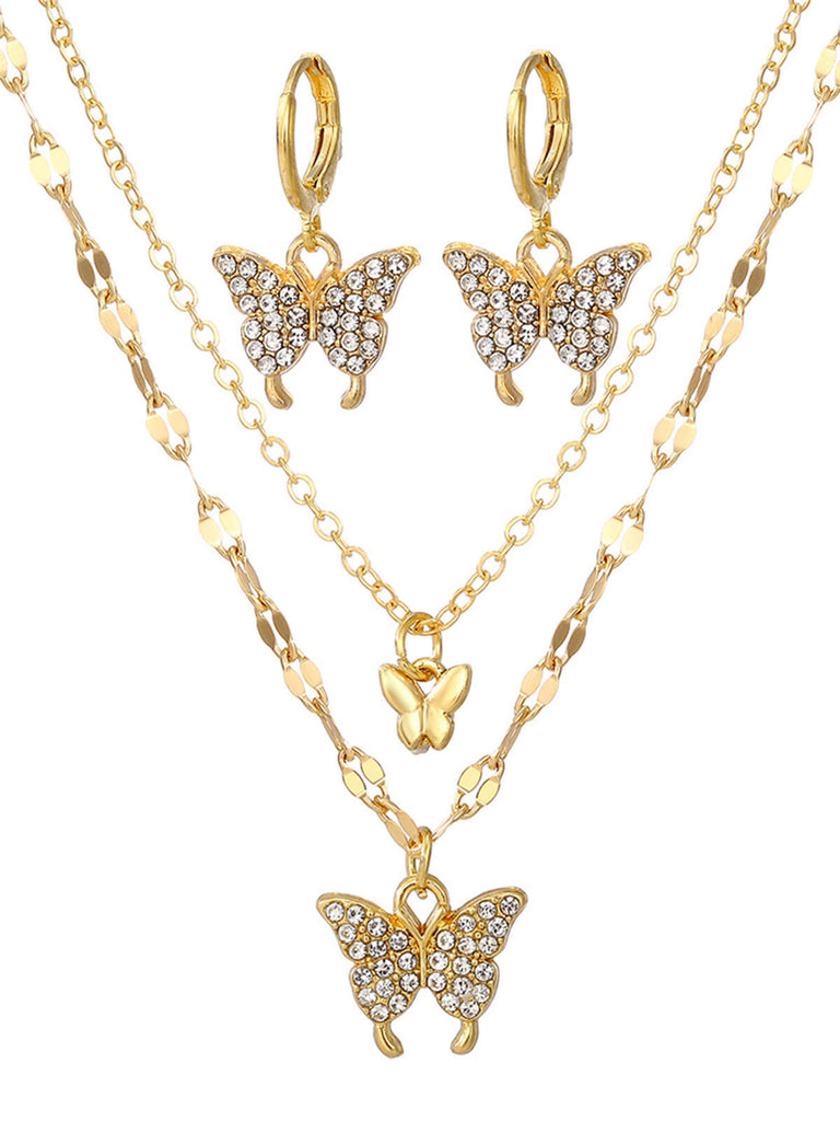 Butterfly Rhinestone Necklace & Earring Set