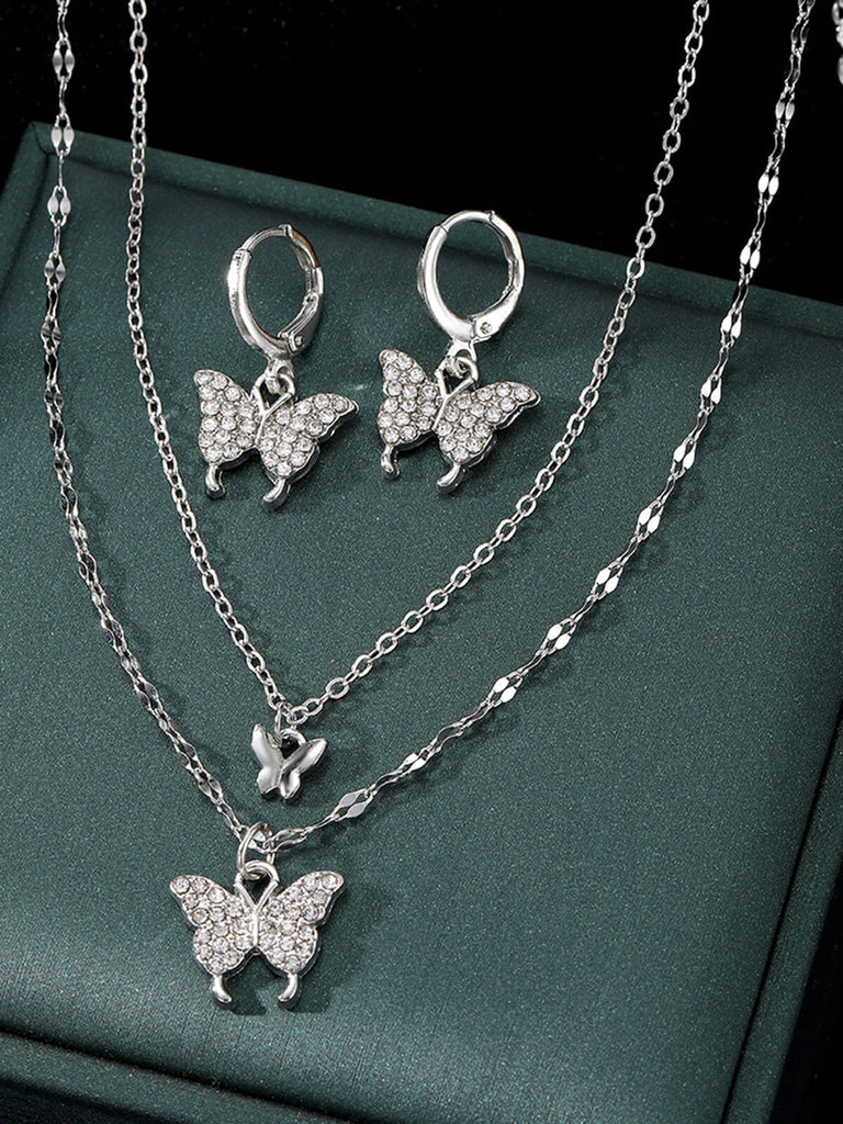 Butterfly Rhinestone Necklace & Earring Set