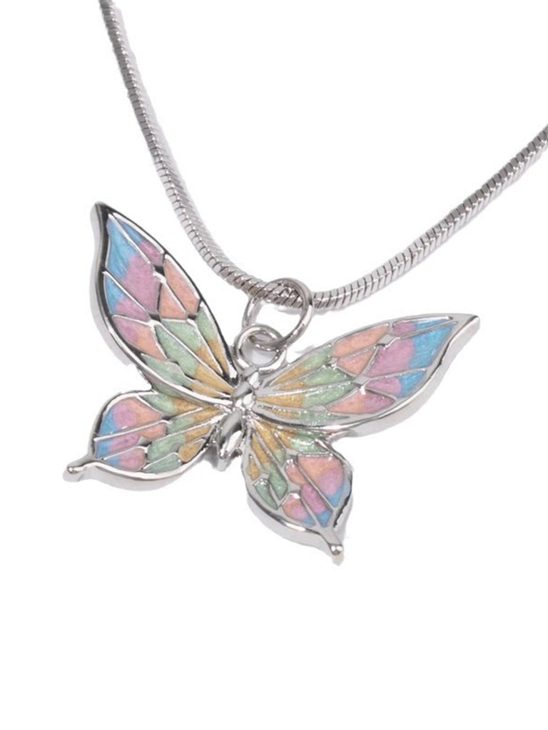 Silver Retro Colorful Butterfly Necklace