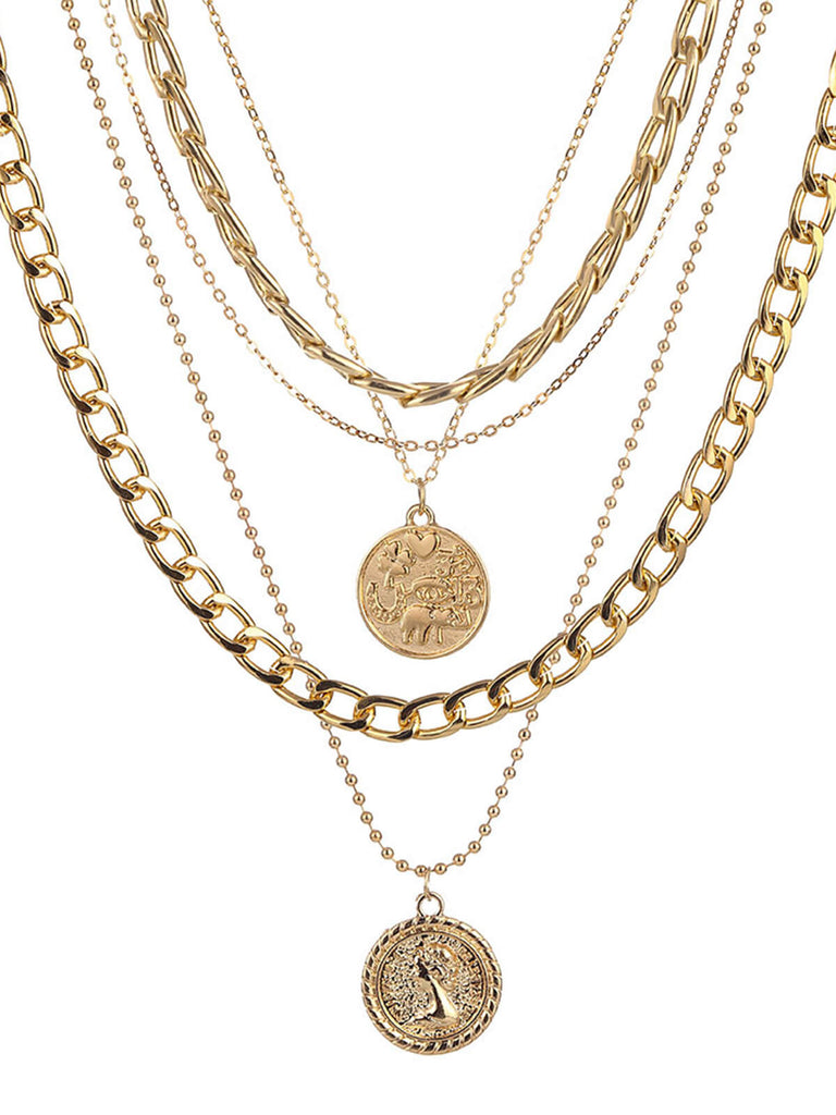 Vintage Coin Chains Layered Necklaces