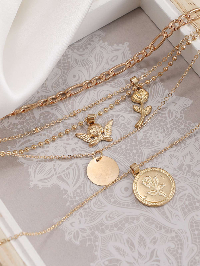 Rose & Angel Multi-Layer Pendant Necklace