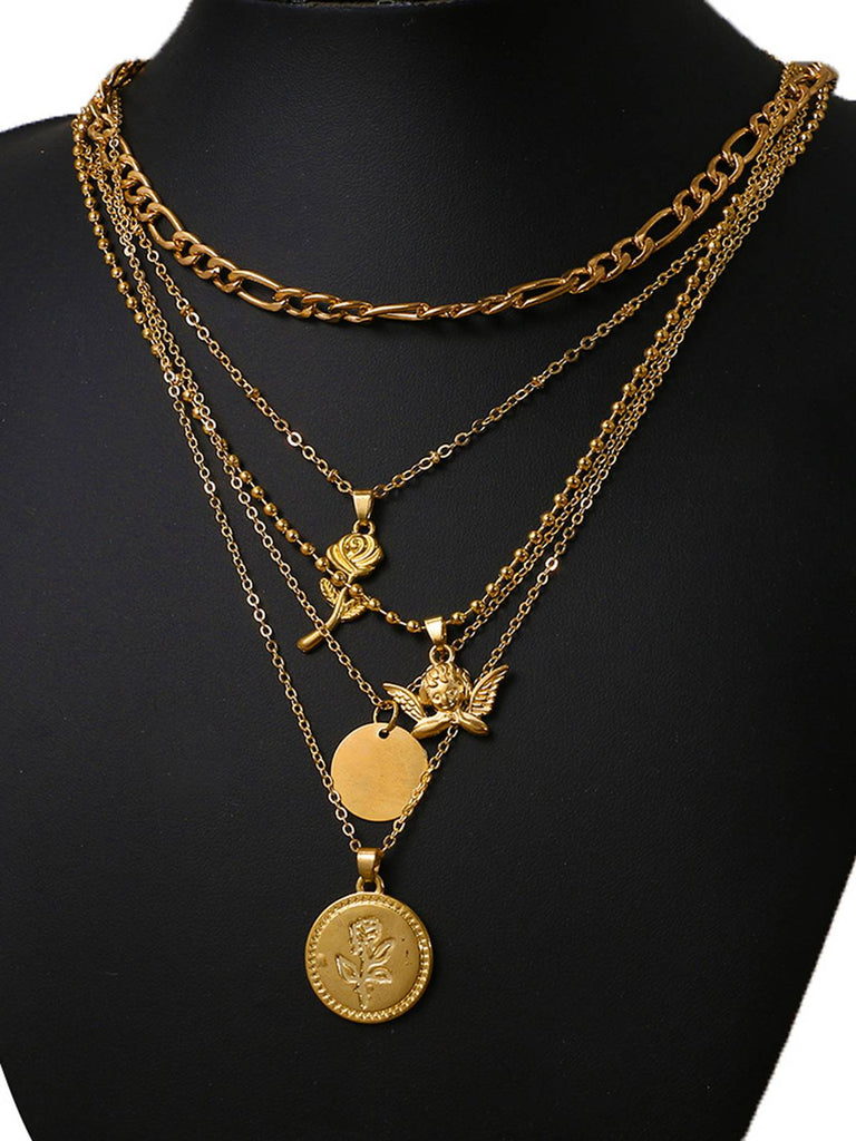 Rose & Angel Multi-Layer Pendant Necklace