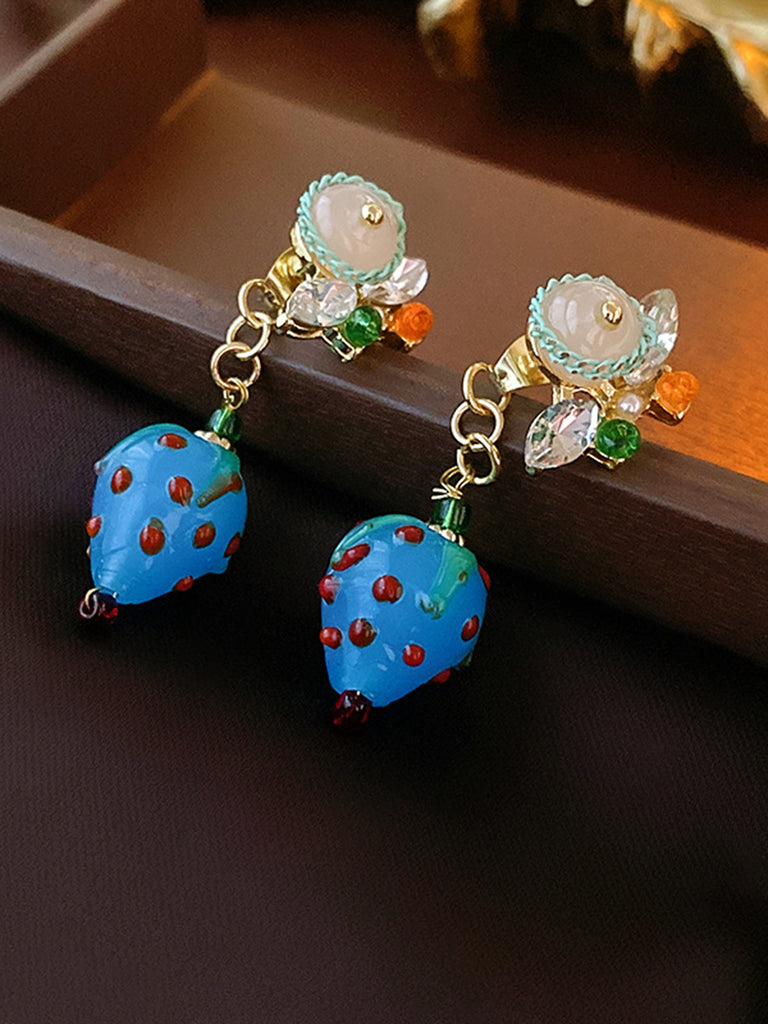 Retro Unique Blue Strawberry 3D Earrings