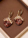 Gold Oval Rhinestones Flower Earrings