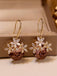 Gold Oval Rhinestones Flower Earrings