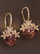 Gold Oval Rhinestones Flower Earrings