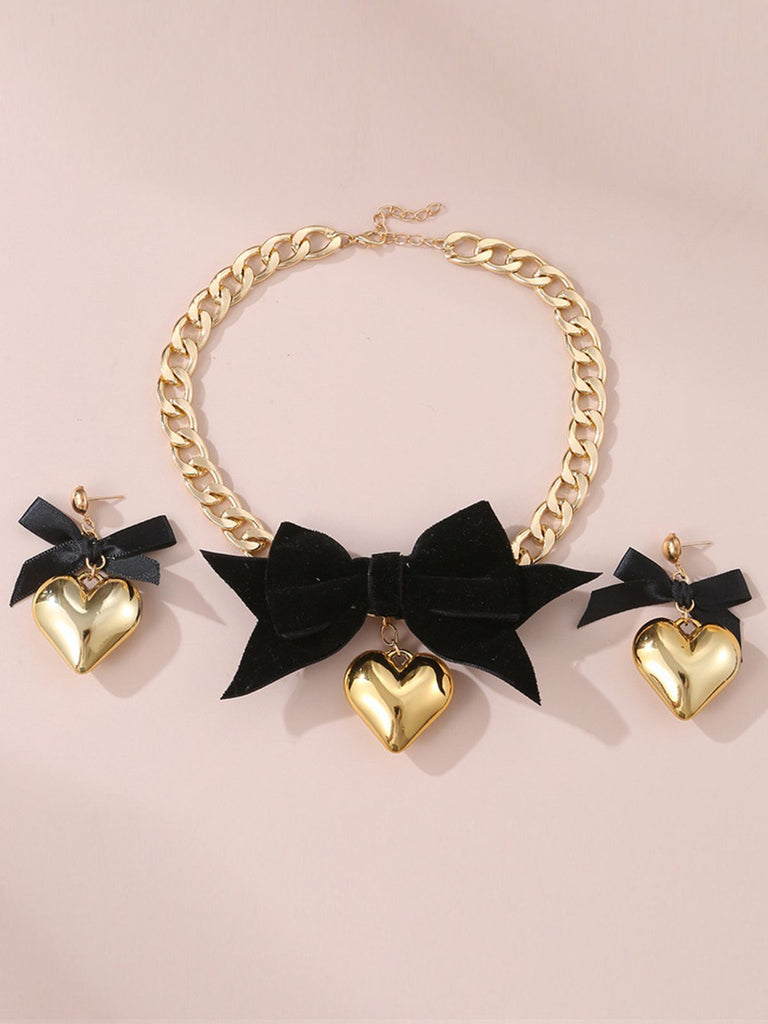 Bow Heart Necklace Earrings Set