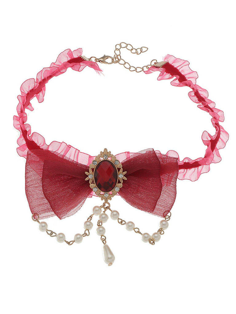 Vintage Bow Halloween Pearl Gemstone Necklace