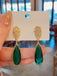 Vintage Gold Green Craystal Drop Earrings
